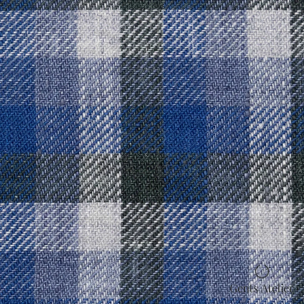 Костюмная ткань Marzoni 605 - 784 / 800 — Тёмно-зелёный / Синий, в клетку, 100% Linen