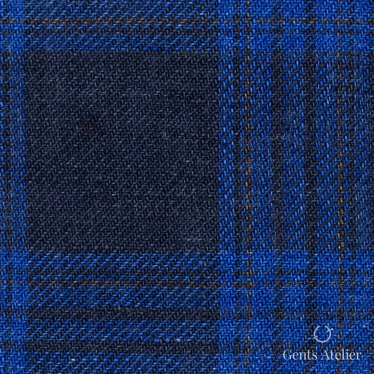 Костюмная ткань Marzoni 605 - 791 / 800 — Тёмно-синий / Синий, в клетку, 100% Linen