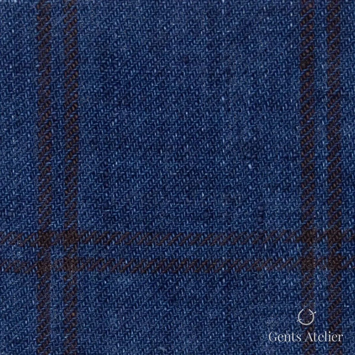 Костюмная ткань Marzoni 613 - 551 / 800 — Синий / Коричневый, виндоупейн, 100% Linen