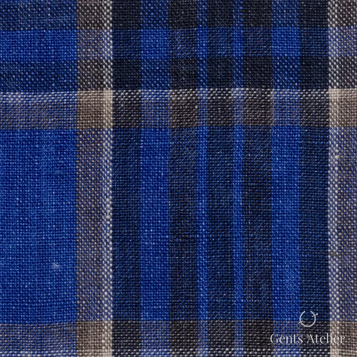 Костюмная ткань Marzoni 613 - 564 / 700 — Синий / Коричневый, в клетку, 100% Linen