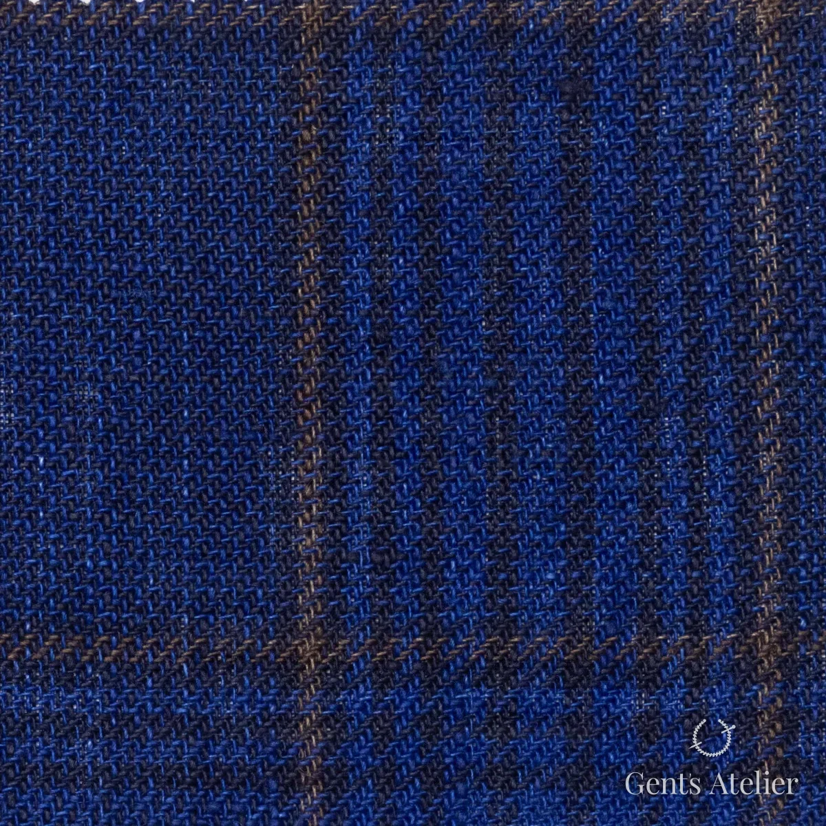 Костюмная ткань Marzoni 613 - 568 / 800 — Синий / Коричневый, виндоупейн, 100% Linen