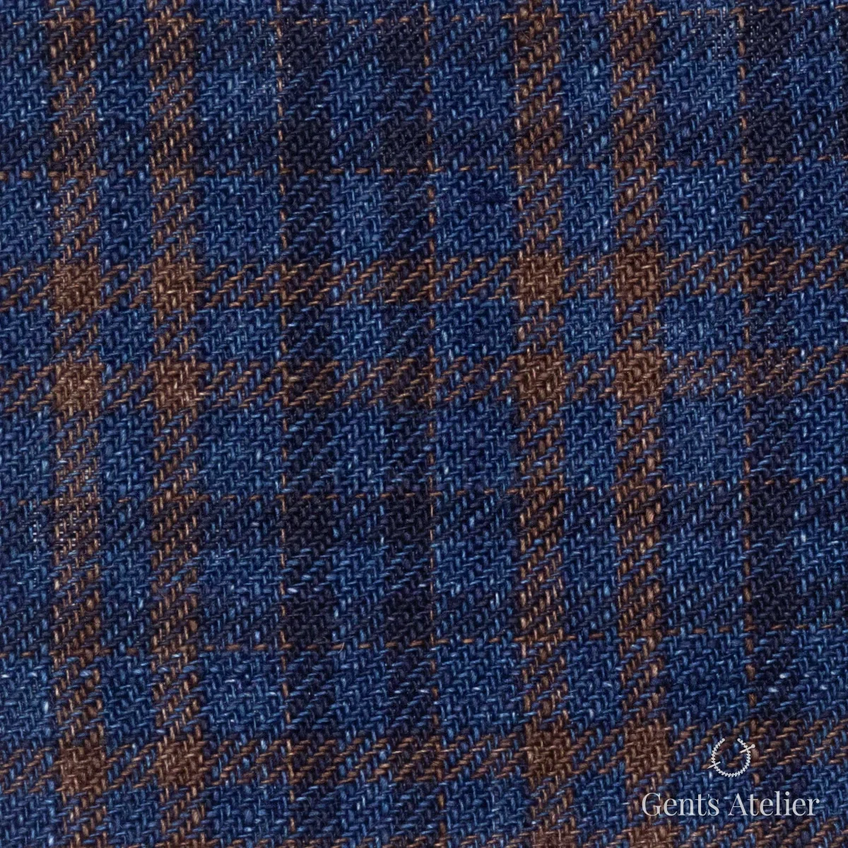 Костюмная ткань Marzoni 613 - 571 / 800 — Синий / Оранжевый, виндоупейн, 100% Linen