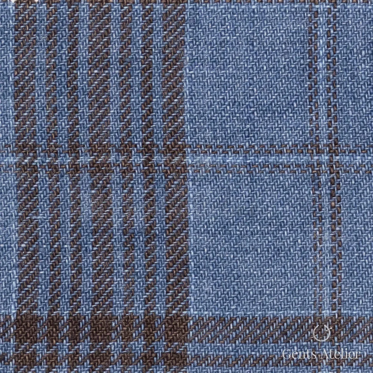 Костюмная ткань Marzoni 613 - 574 / 900 — Голубой / Коричневый, виндоупейн, 100% Linen
