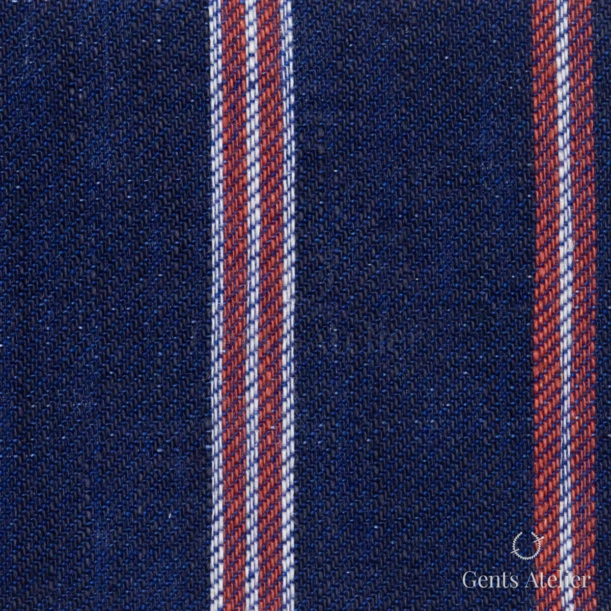 Костюмная ткань Marzoni 613 - 576 / 900 — Тёмно-синий / Красный, в полоску, 100% Linen