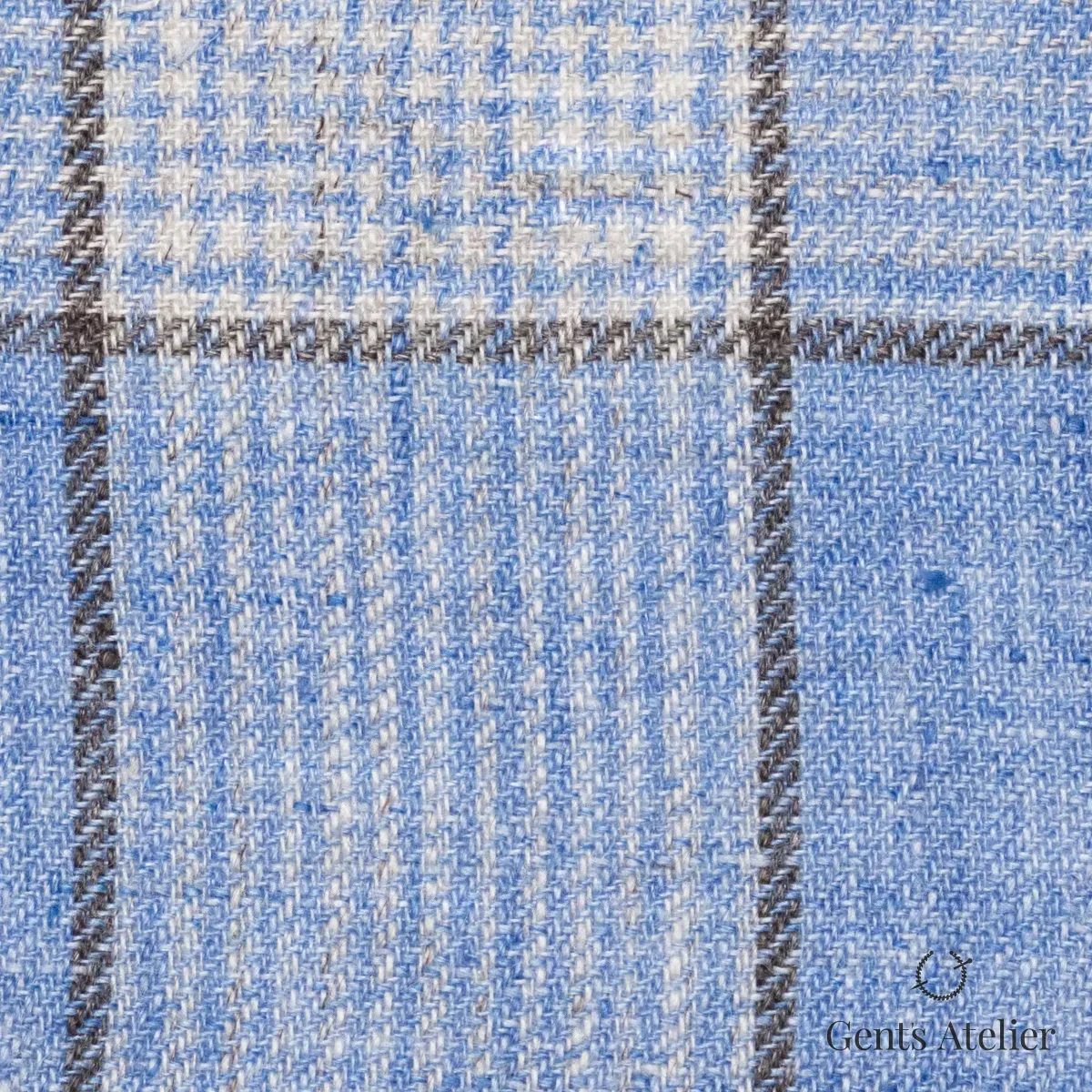 Костюмная ткань Marzoni 613 - 593 / 900 — Голубой / Коричневый, виндоупейн, 100% Linen
