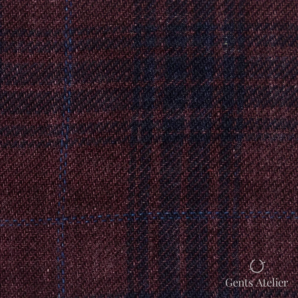 Костюмная ткань Marzoni 613 - 594 / 900 — Бордовый / Синий, виндоупейн, 100% Linen