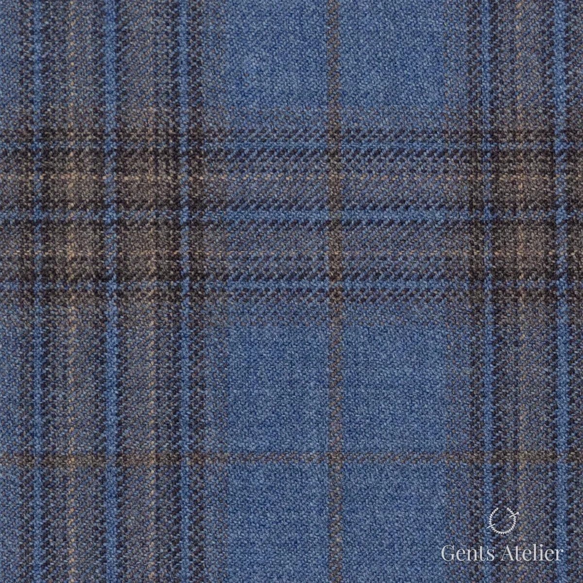 Костюмная ткань Marzoni 600 - 573 / 1000 — Синий / Коричневый, в клетку, 100% шерсть