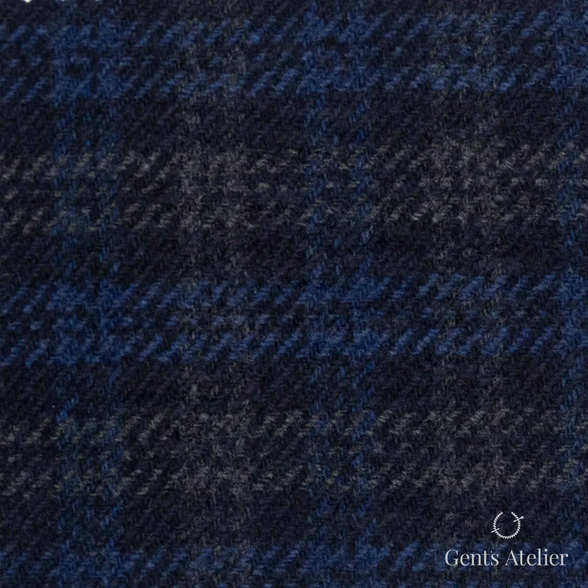 Костюмная ткань Marzoni 651 - 616 / 1200 — Тёмно-синий / Синий, ёлочка, 90% шерсть, 10% Cashmere