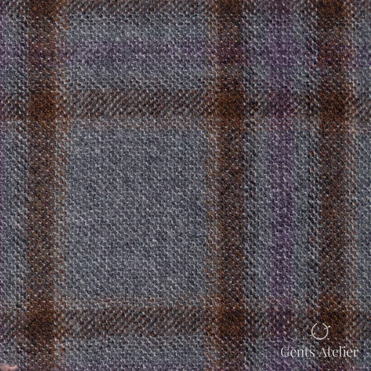 Костюмная ткань Marzoni 651 - 652 / 1200 — Светло-серый / Коричневый / Фиолетовый, виндоупейн, 100% шерсть