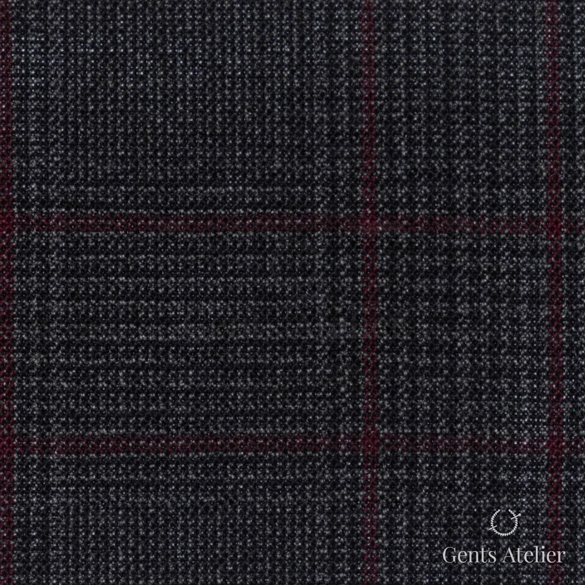 Костюмная ткань Marzoni 619 - 158 / 1000 — Тёмно-серый / Бордовый, виндоупейн, 100% шерсть