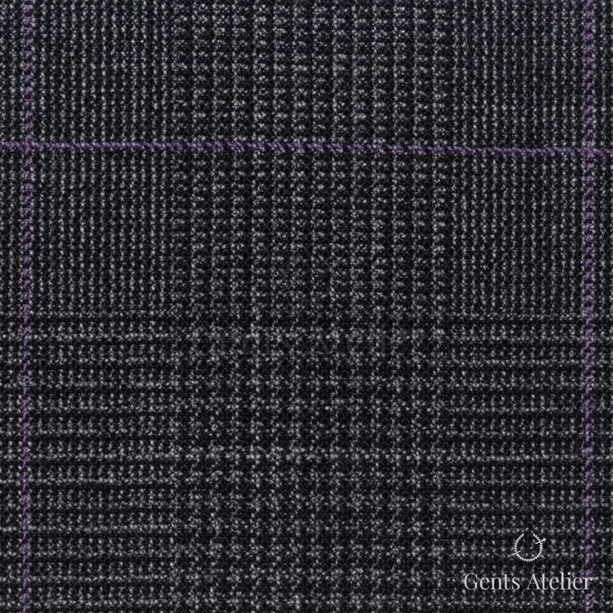 Костюмная ткань Marzoni 619 - 167 / 1000 — Тёмно-серый / Сиреневый, виндоупейн, 100% шерсть