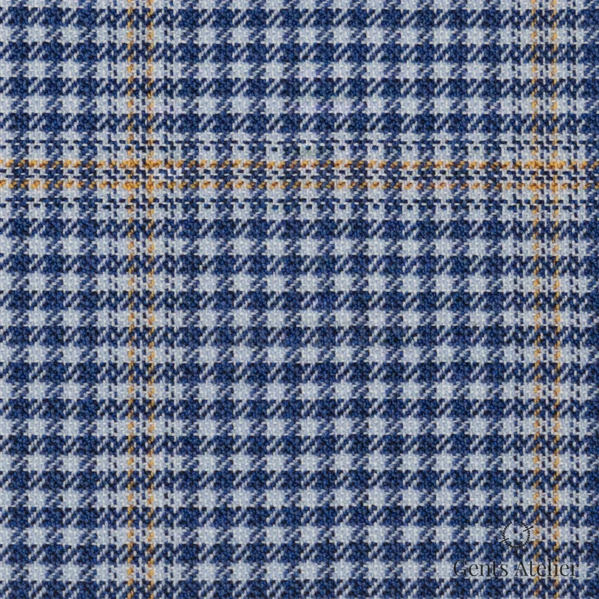 Костюмная ткань Marzoni 651 - 761 / 1200 — Тёмно-синий / Белый / Жёлтый, в клетку, 100% шерсть