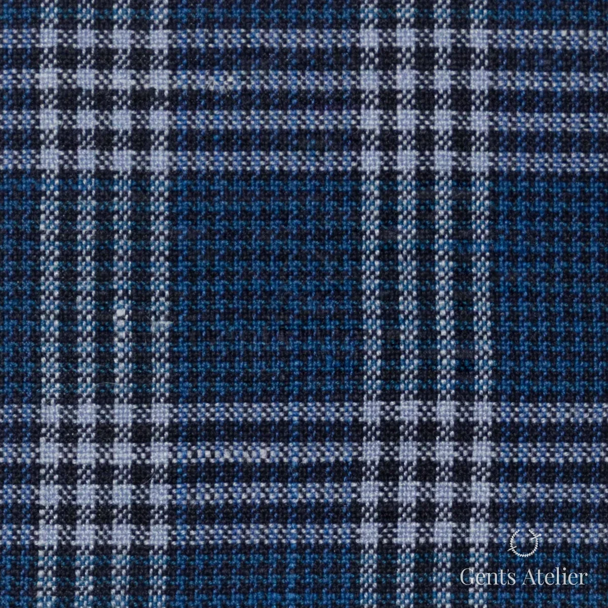 Костюмная ткань Marzoni 655 - 517 / 1200 — Синий / Белый, в клетку, 40% шерсть, 35% Silk, 25% Linen
