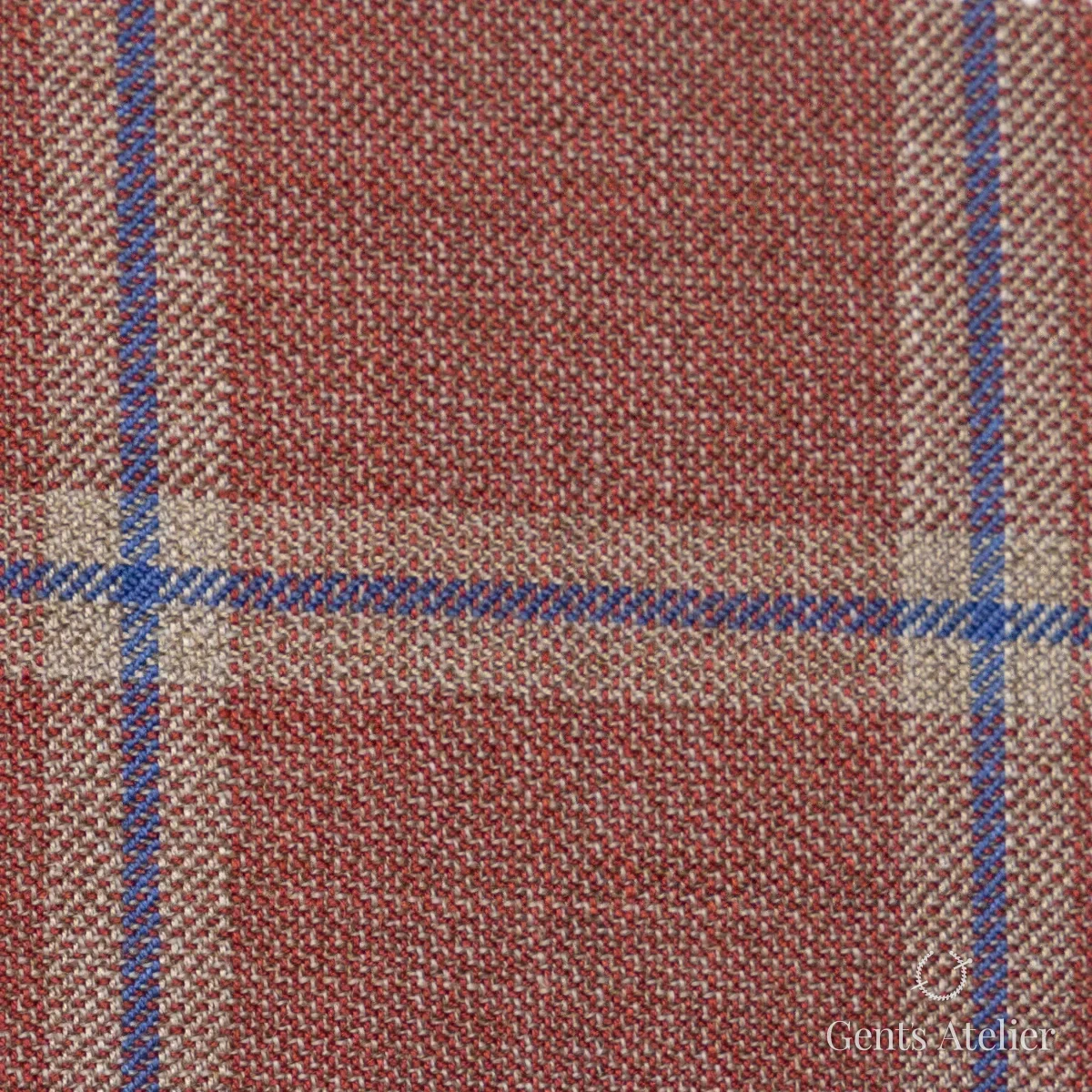 Костюмная ткань Marzoni 655 - 562 / 1200 — Коралловый / Синий, виндоупейн, 50% шерсть, 38% Silk, 12% Linen