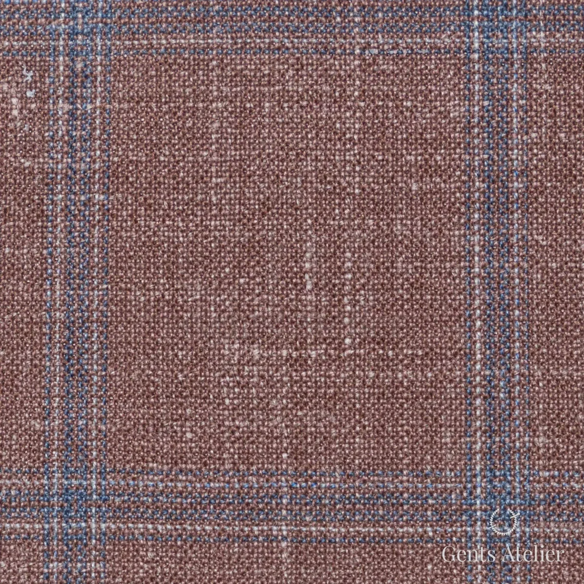 Костюмная ткань Marzoni 655 - 578 / 1200 — Коралловый / Голубой, виндоупейн, 71% шерсть 15% Silk 14% Linen