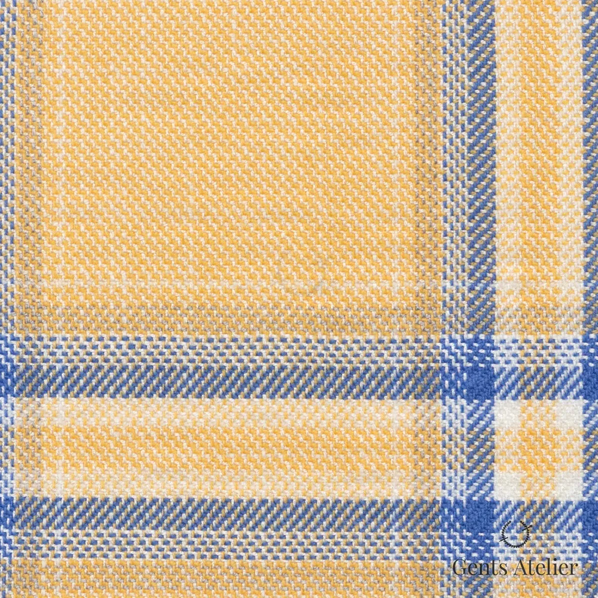 Костюмная ткань Marzoni 655 - 599 / 1400 — Жёлтый / Тёмно-синий, в клетку, 55% шерсть 34% Silk 11% Linen