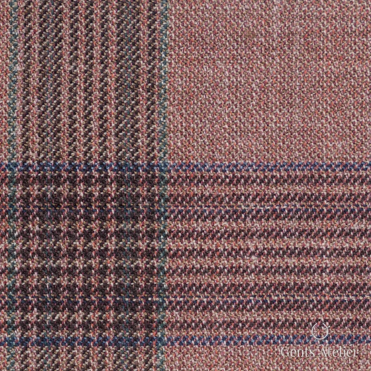 Костюмная ткань Marzoni 655 - 605 / 1400 — Коралловый / Зелёный, в клетку, 55% шерсть, 34% Silk, 11% Linen
