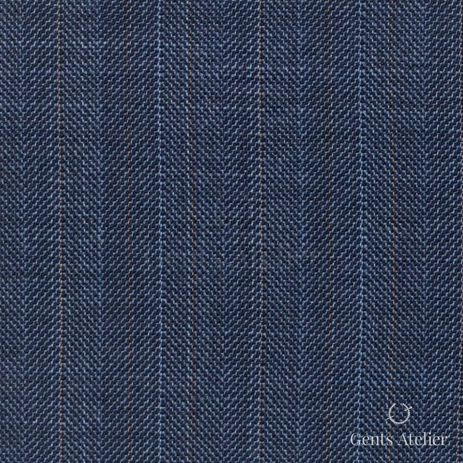 Костюмная ткань Marzoni 609 - 875 / 1000 — Синий / Orange, ёлочка, 100% шерсть