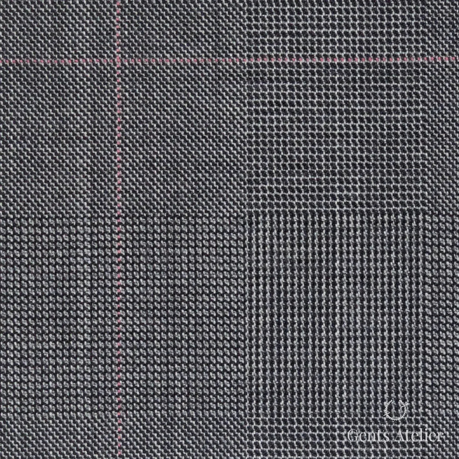 Костюмная ткань Marzoni 609 - 885 / 1200 — Серый / Pink, оконная клетка, 100% шерсть