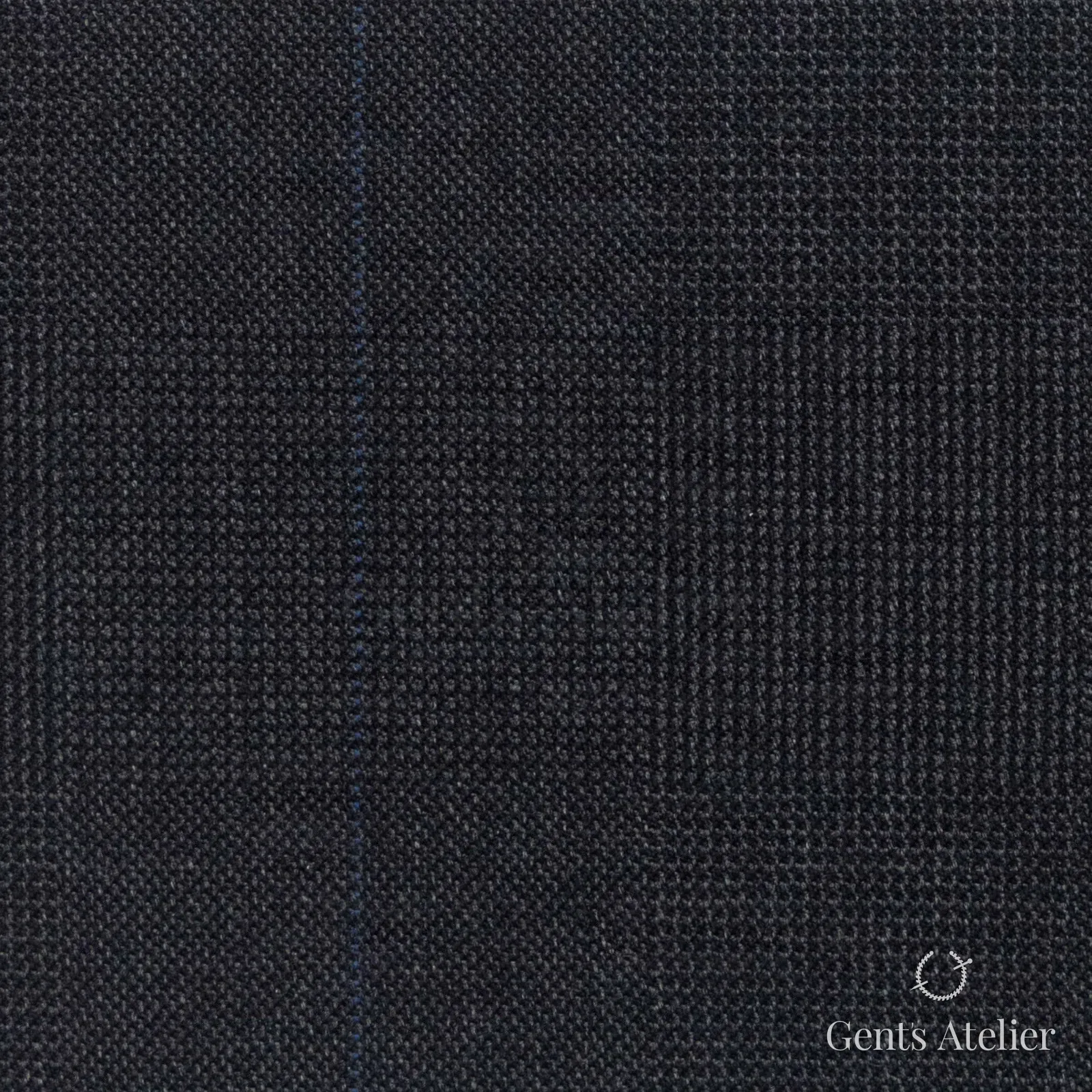 Костюмная ткань Marzoni 609 - 887 / 1200 — Антрацит / Синий, оконная клетка, 100% шерсть