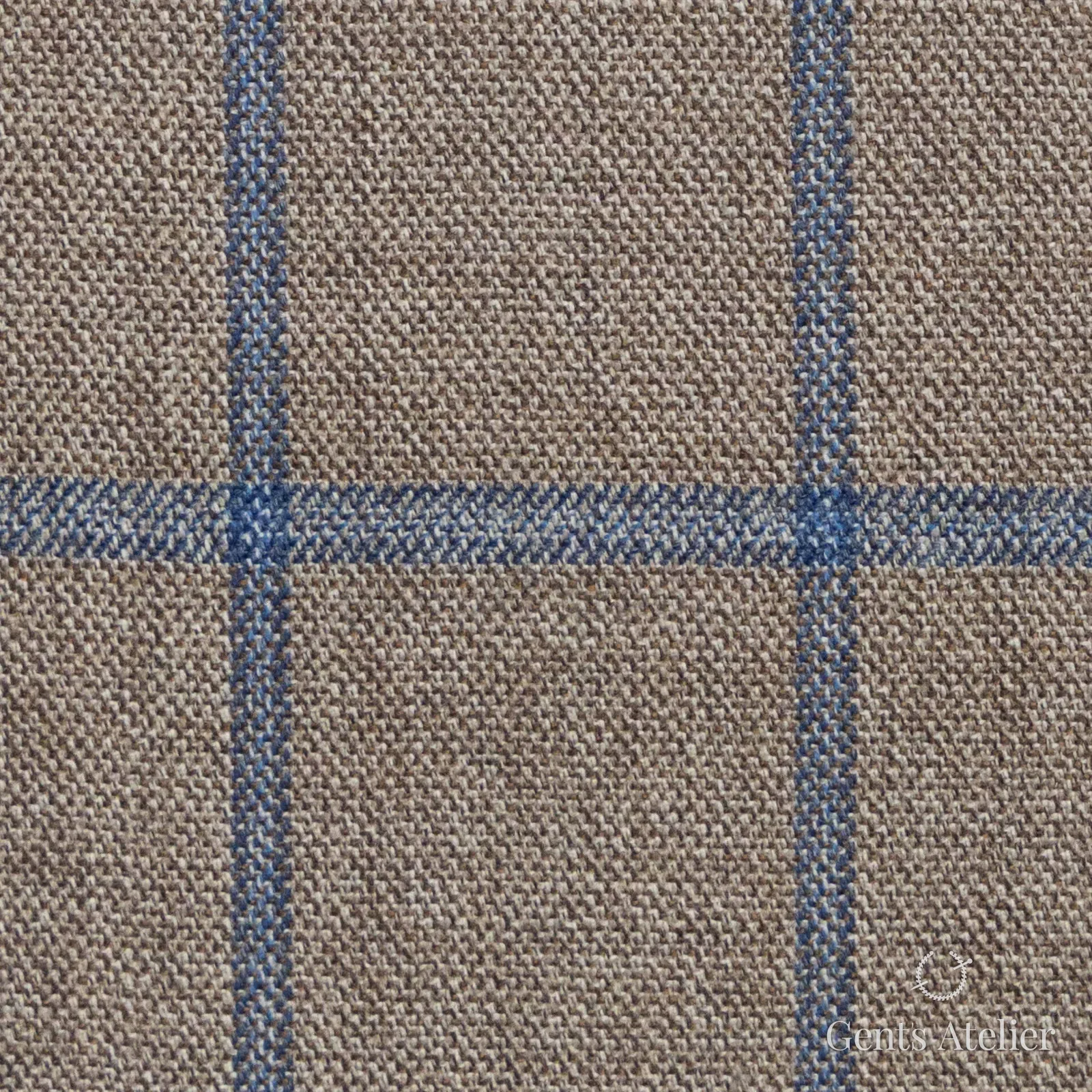 Костюмная ткань Marzoni 651 - 840 / 1200 — Тауп / Синий, оконная клетка, 100% шерсть