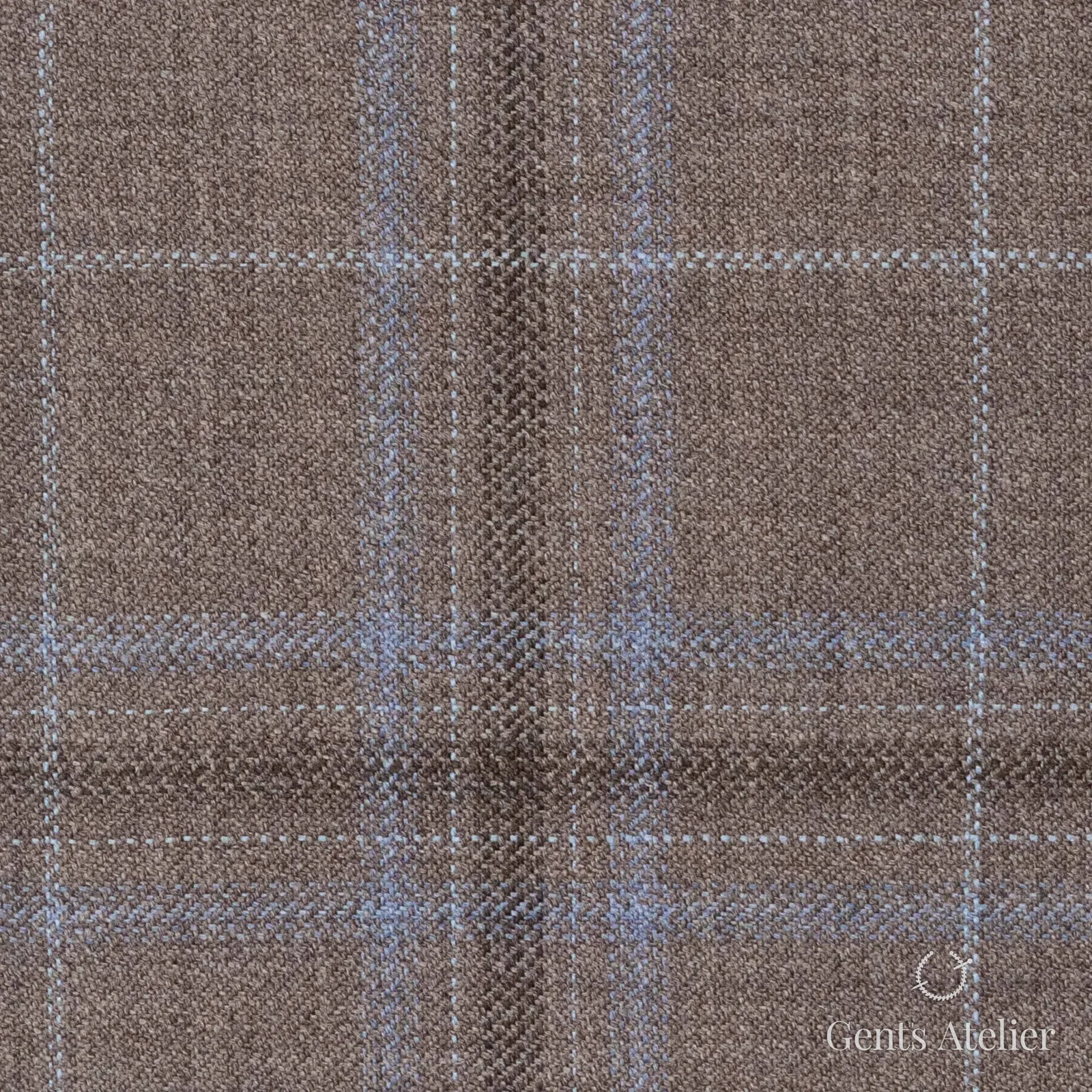 Костюмная ткань Marzoni 600 - 468 / 1000 — Коричневый / Голубой, оконная клетка, 100% шерсть