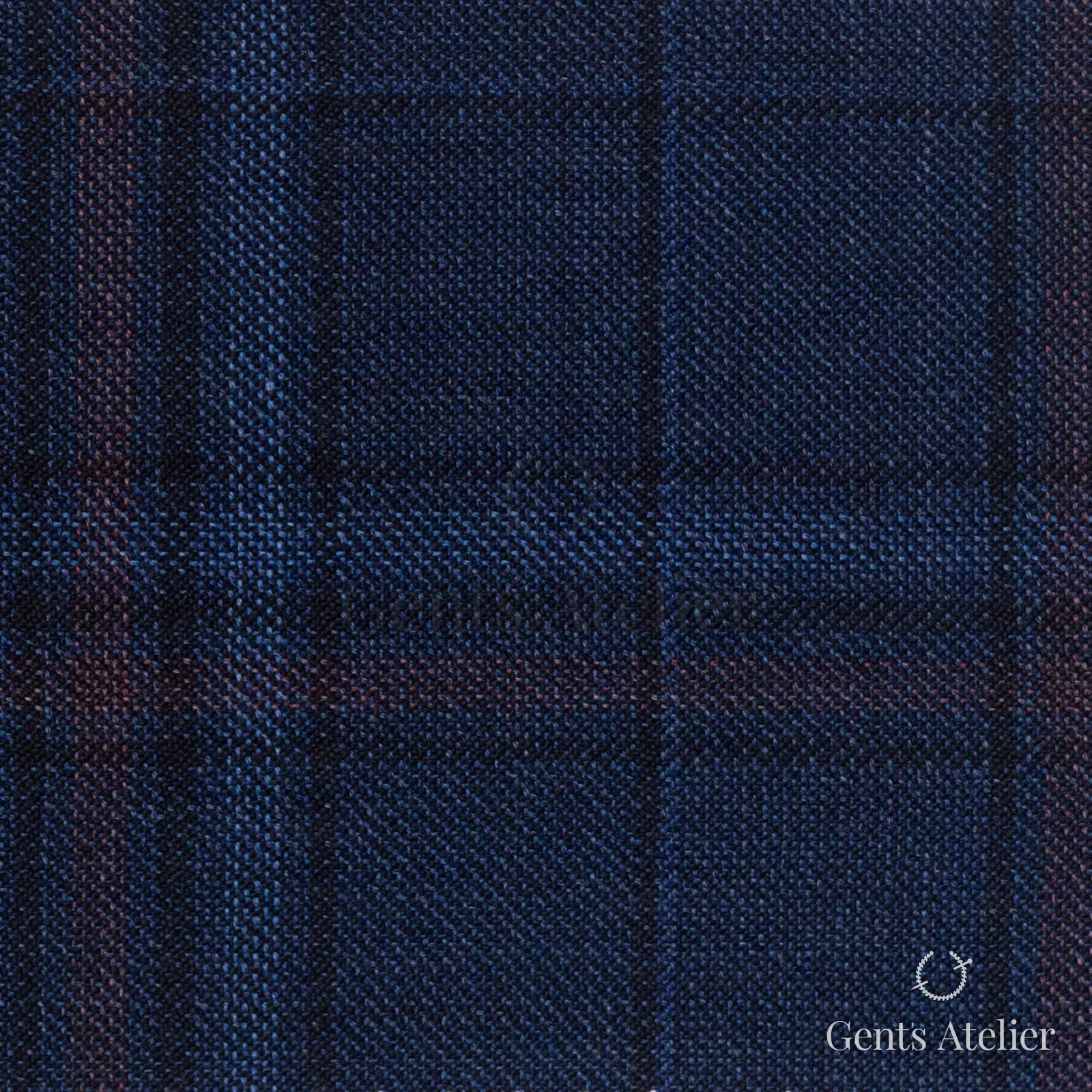 Костюмная ткань Marzoni 600 - 473 / 1000 — Тёмно-синий / Бордовый, оконная клетка, 100% шерсть