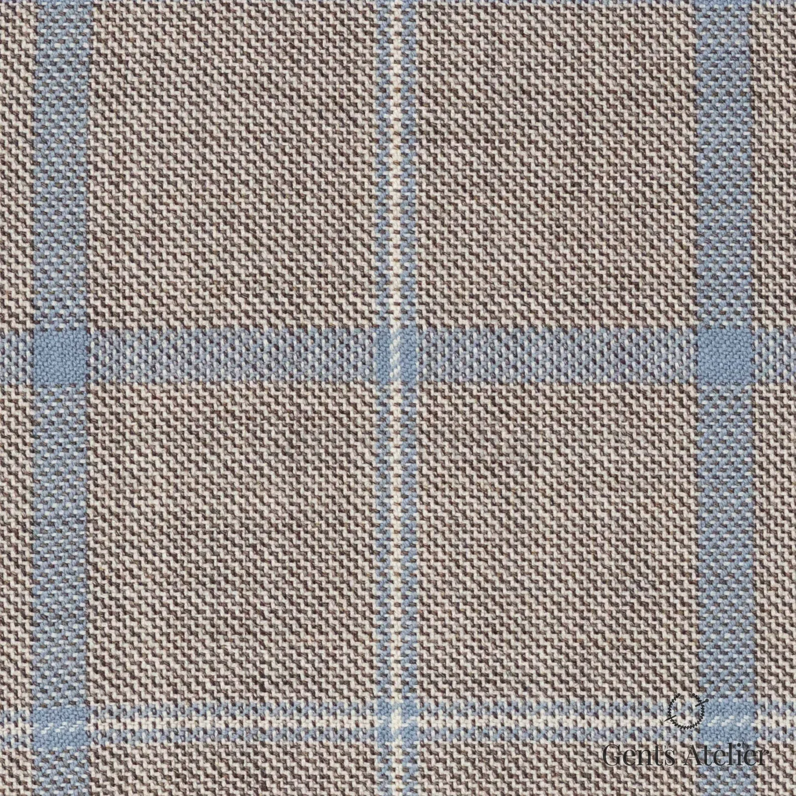 Костюмная ткань Marzoni 600 - 488 / 1000 — Тауп / Синий, оконная клетка, 100% шерсть