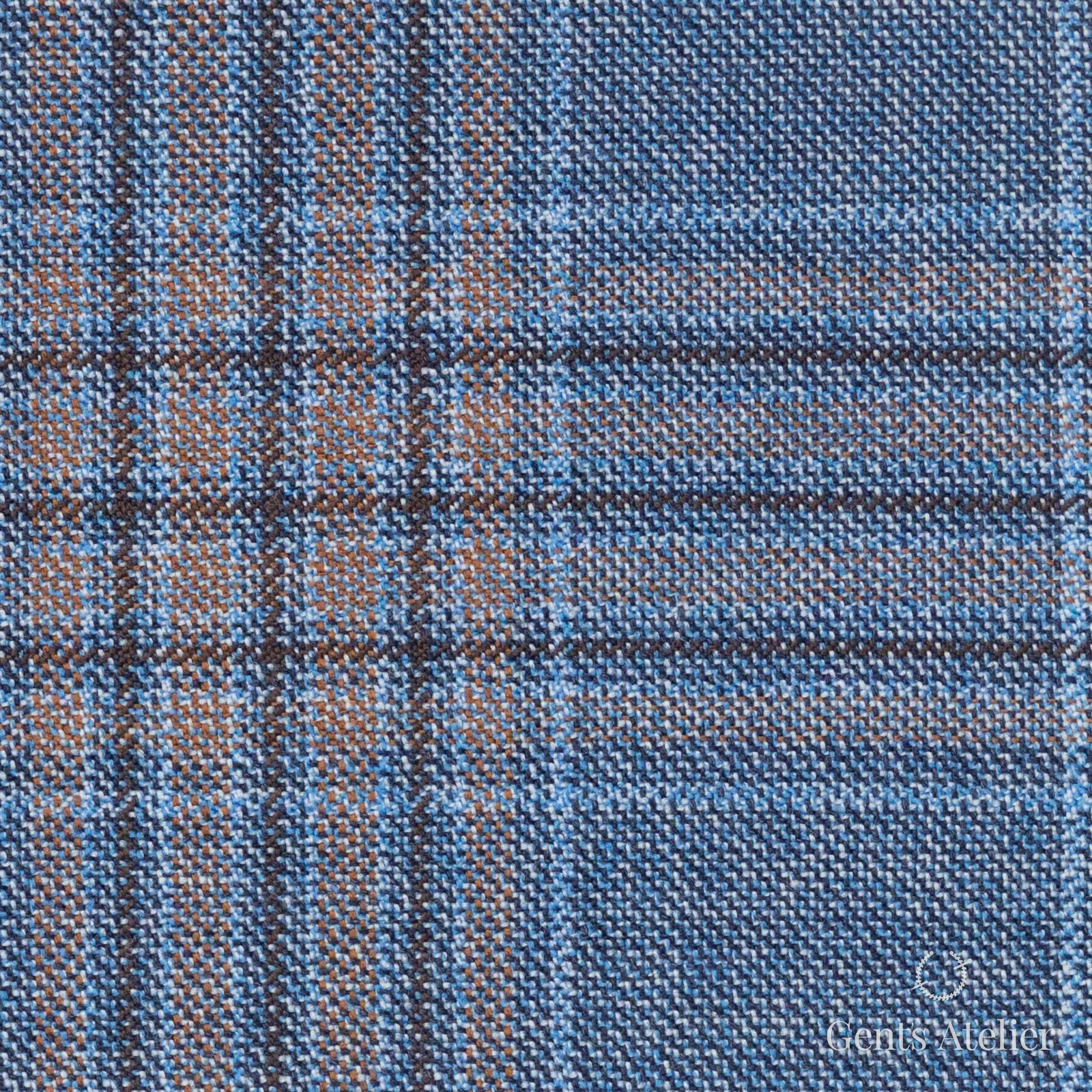 Костюмная ткань Marzoni 600 - 549 / 1000 — Синий / Tan, оконная клетка, 100% шерсть