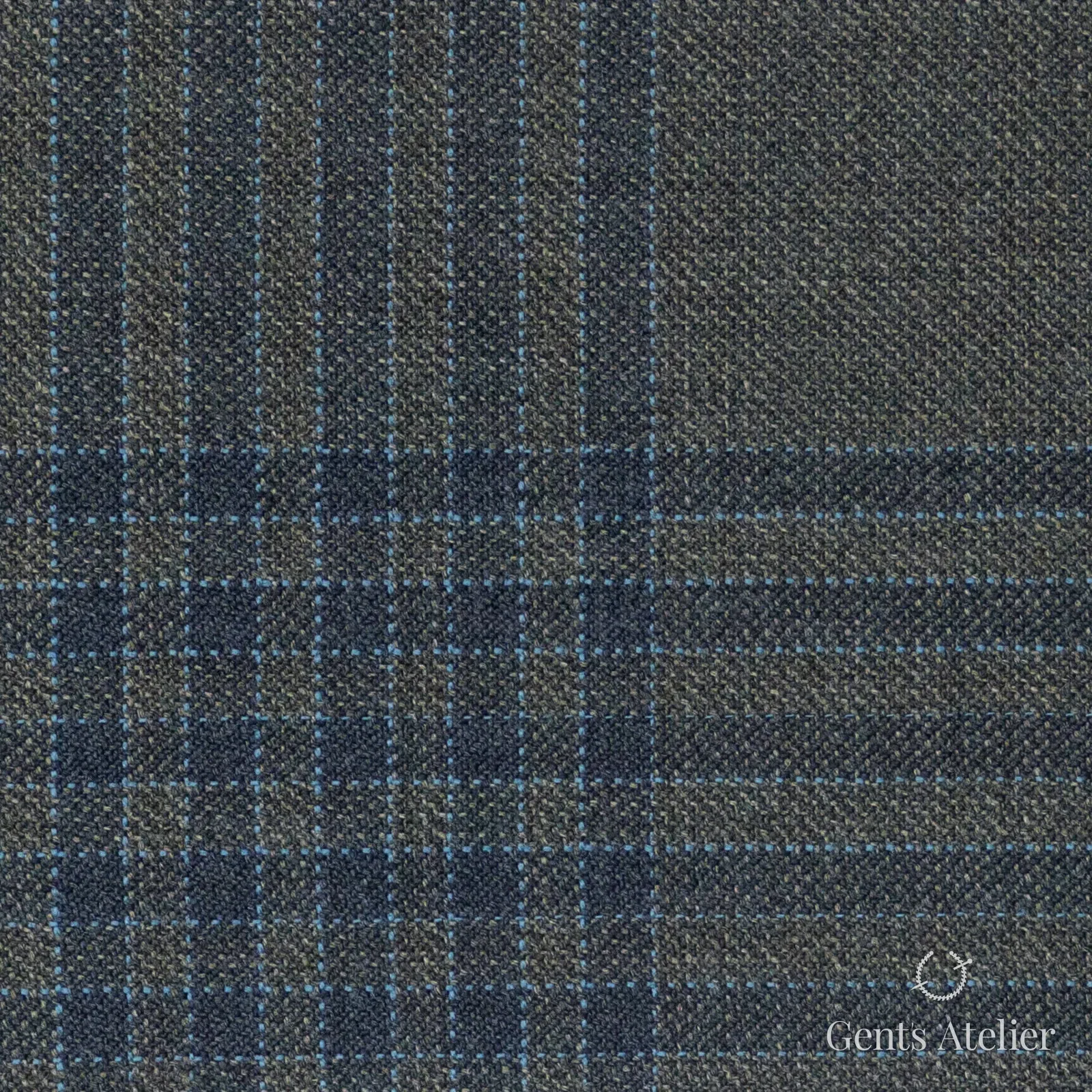 Костюмная ткань Marzoni 600 - 567 / 1000 — Оливковый / Синий, оконная клетка, 100% шерсть