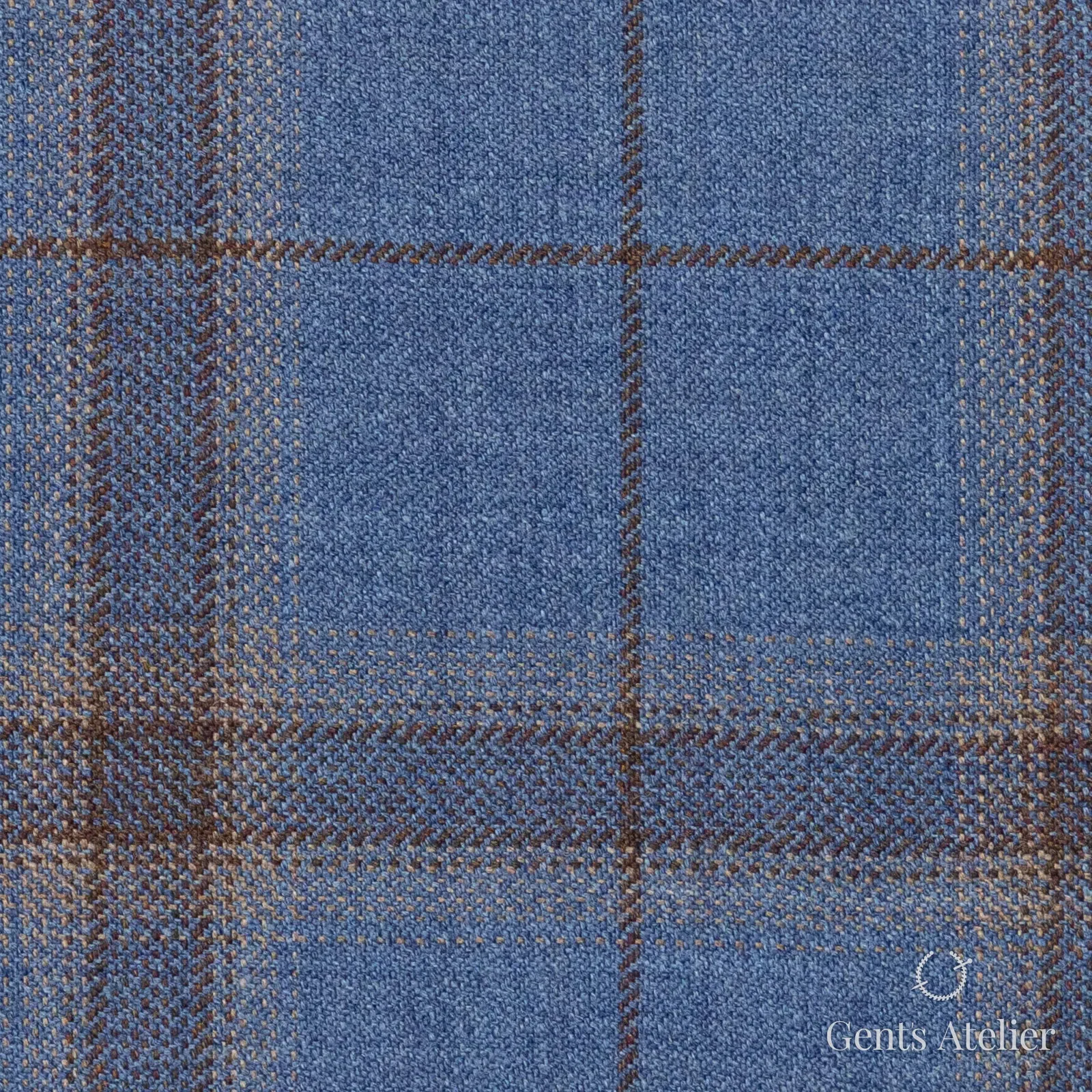 Костюмная ткань Marzoni 600 - 697 / 1000 — Голубой / Tan, оконная клетка, 100% шерсть