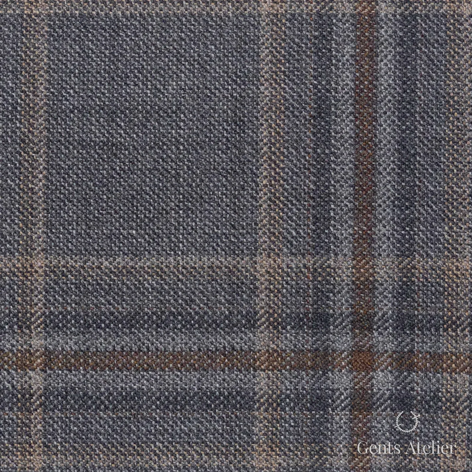 Костюмная ткань Marzoni 600 - 700 / 1000 — Серый / Tan, оконная клетка, 100% шерсть