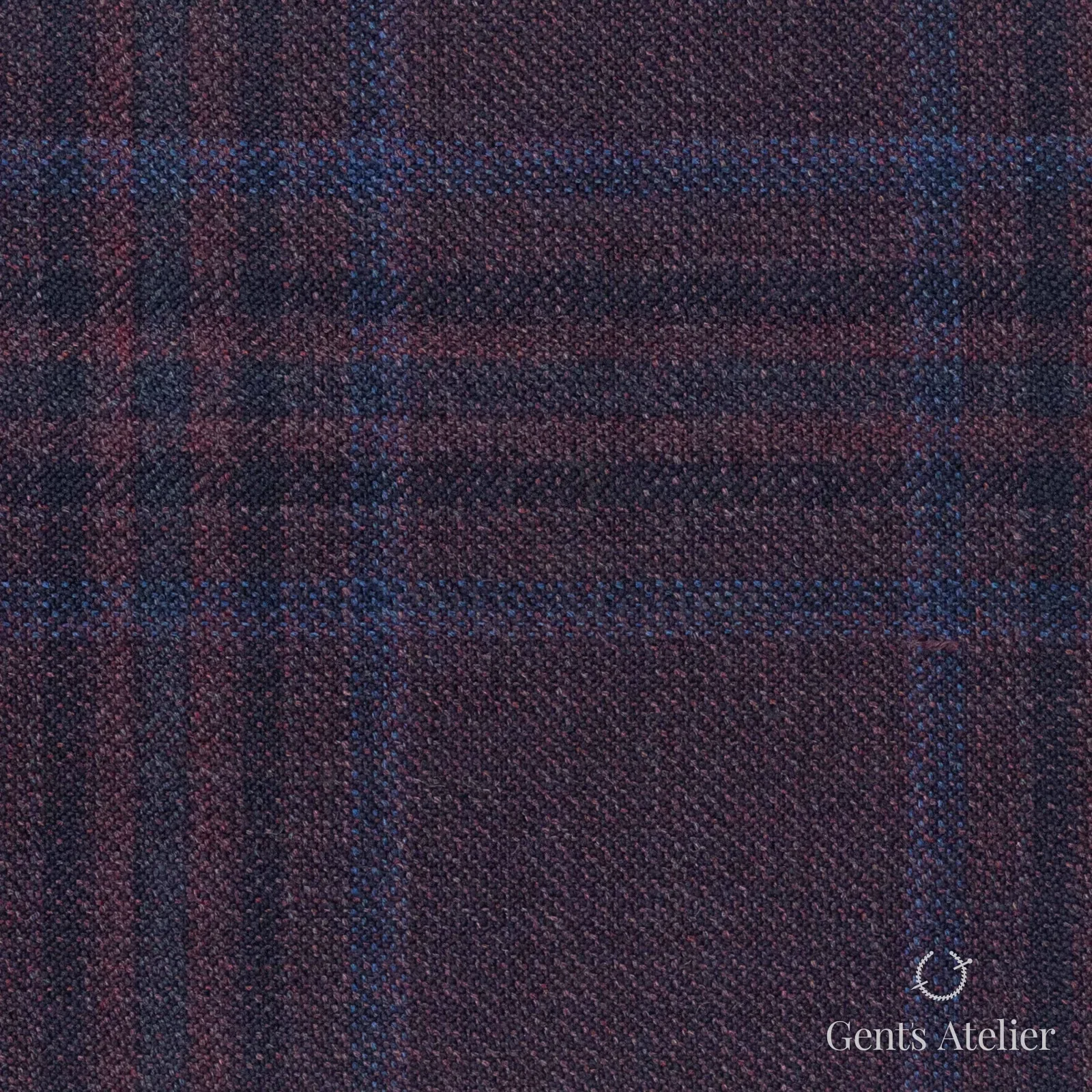 Костюмная ткань Marzoni 600 - 702 / 1000 — Бордовый / Тёмно-синий, оконная клетка, 100% шерсть