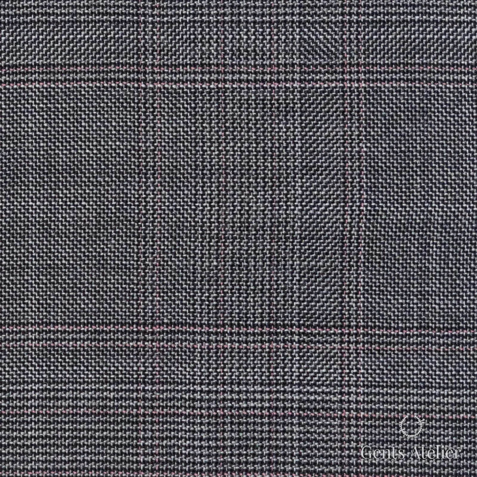 Костюмная ткань Marzoni 609 - 876 / 1000 — Серый / Pink, оконная клетка, 100% шерсть