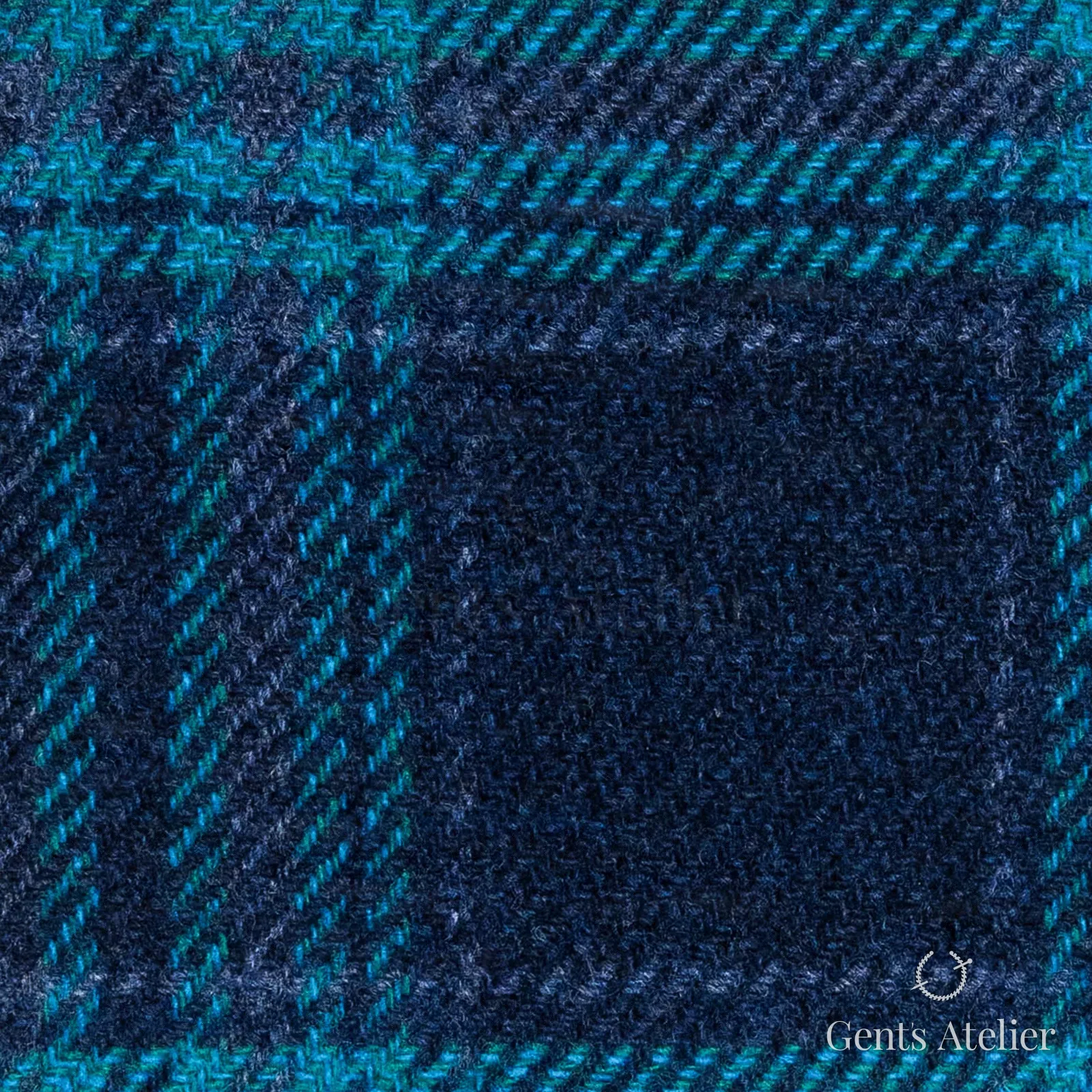 Костюмная ткань Marzoni 651 - 604 / 1200 — Тёмно-синий / Teal, клетка, 90% шерсть, 10% кашемир