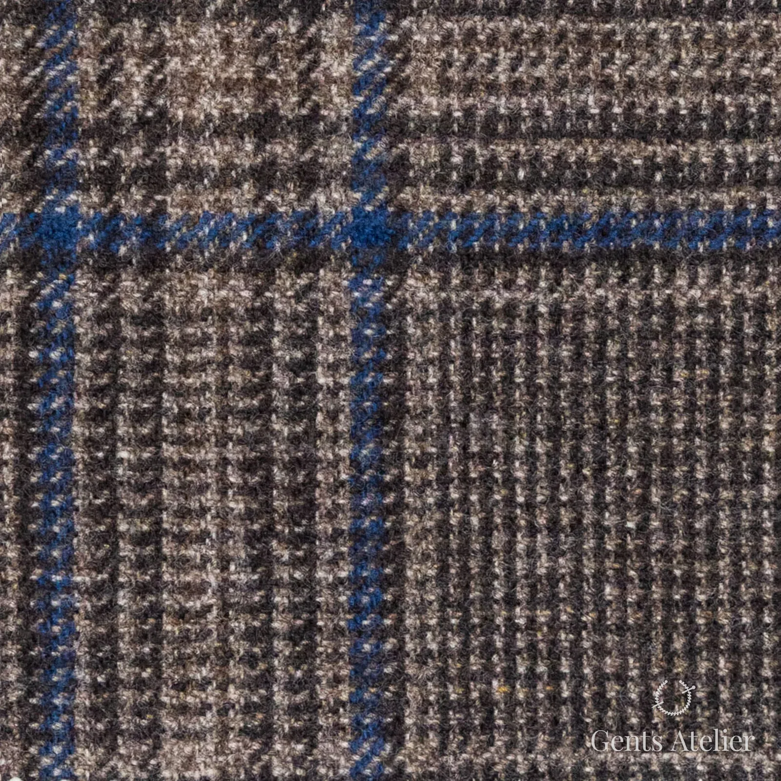 Костюмная ткань Marzoni 651 - 617 / 1200 — Коричневый / Синий, оконная клетка, 90% шерсть, 10% кашемир