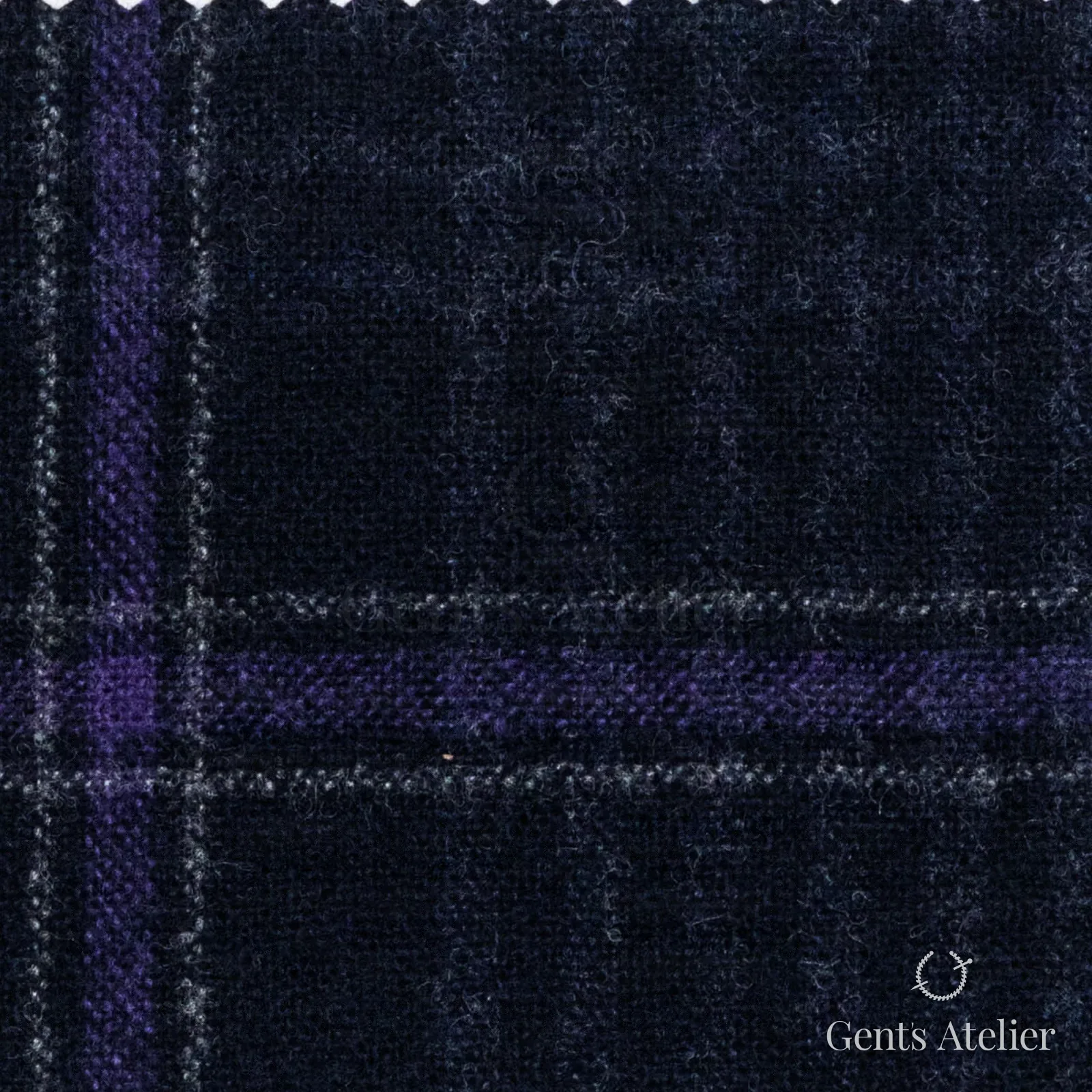 Костюмная ткань Marzoni 651 - 644 / 1200 — Тёмно-синий / Фиолетовый, оконная клетка, 100% шерсть