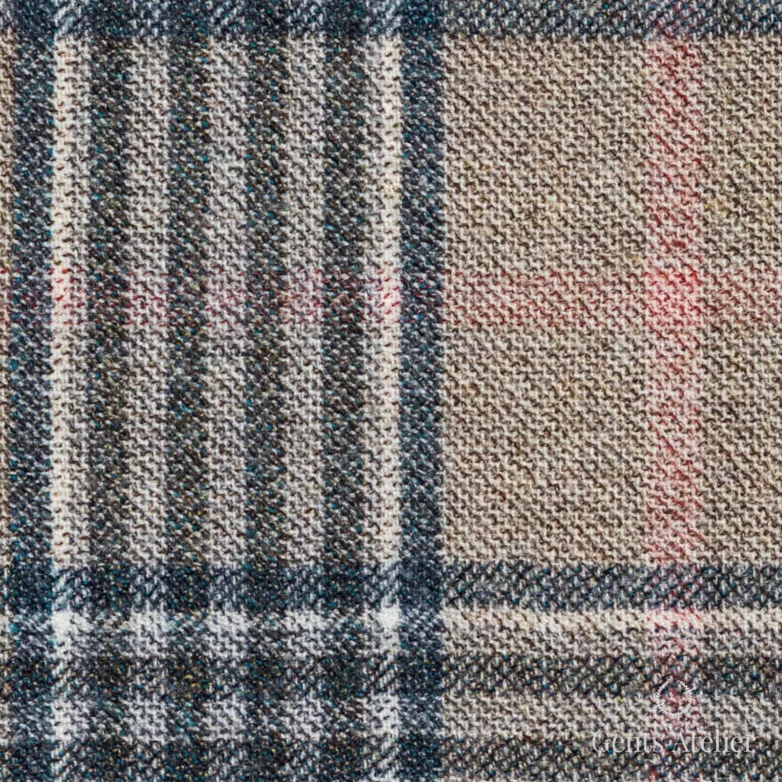Костюмная ткань Marzoni 651 - 653 / 1200 — Бежевый / Синий / Pink, клетка, 100% шерсть