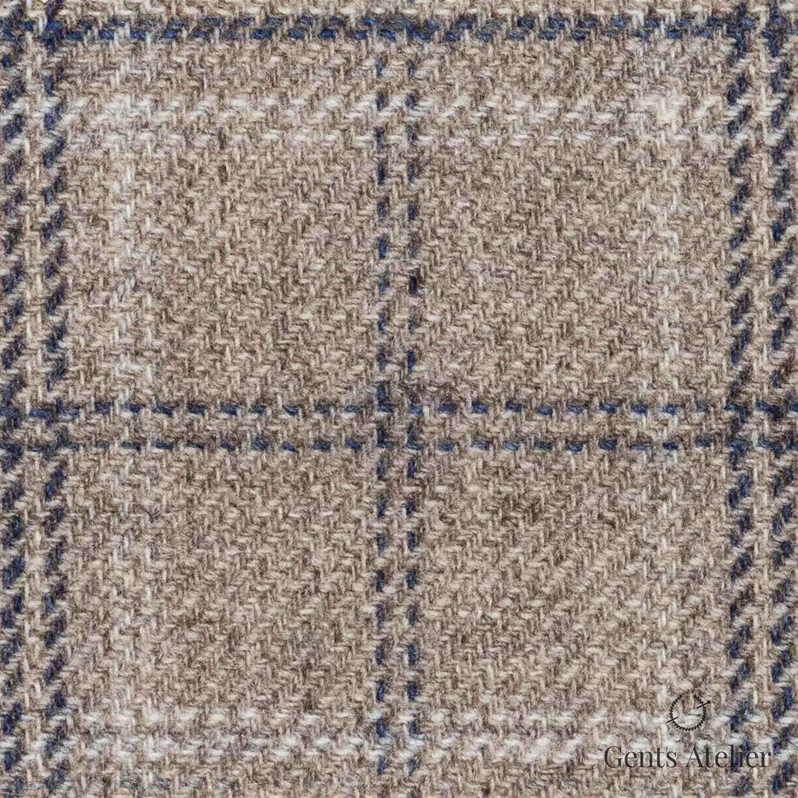 Костюмная ткань Marzoni 651 - 688 / 1500 — Бежевый / Синий, оконная клетка, 90% шерсть, 10% кашемир