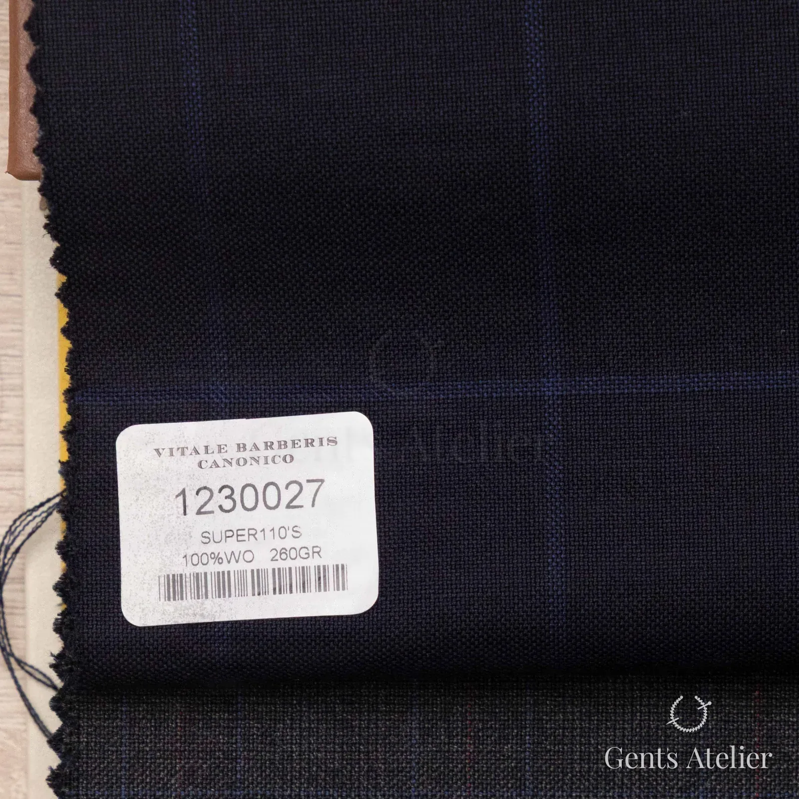 Образец ткани Vitale Barberis Canonico 1230027 с этикеткой, тёмно-синий