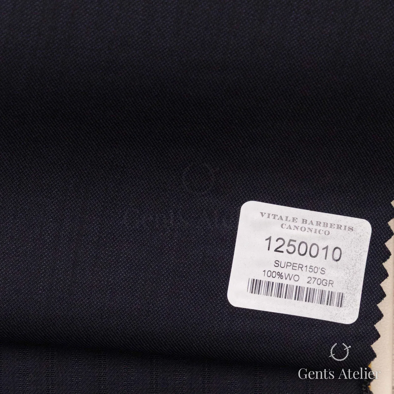 Образец ткани Vitale Barberis Canonico 1250010 с этикеткой, тёмно-синий