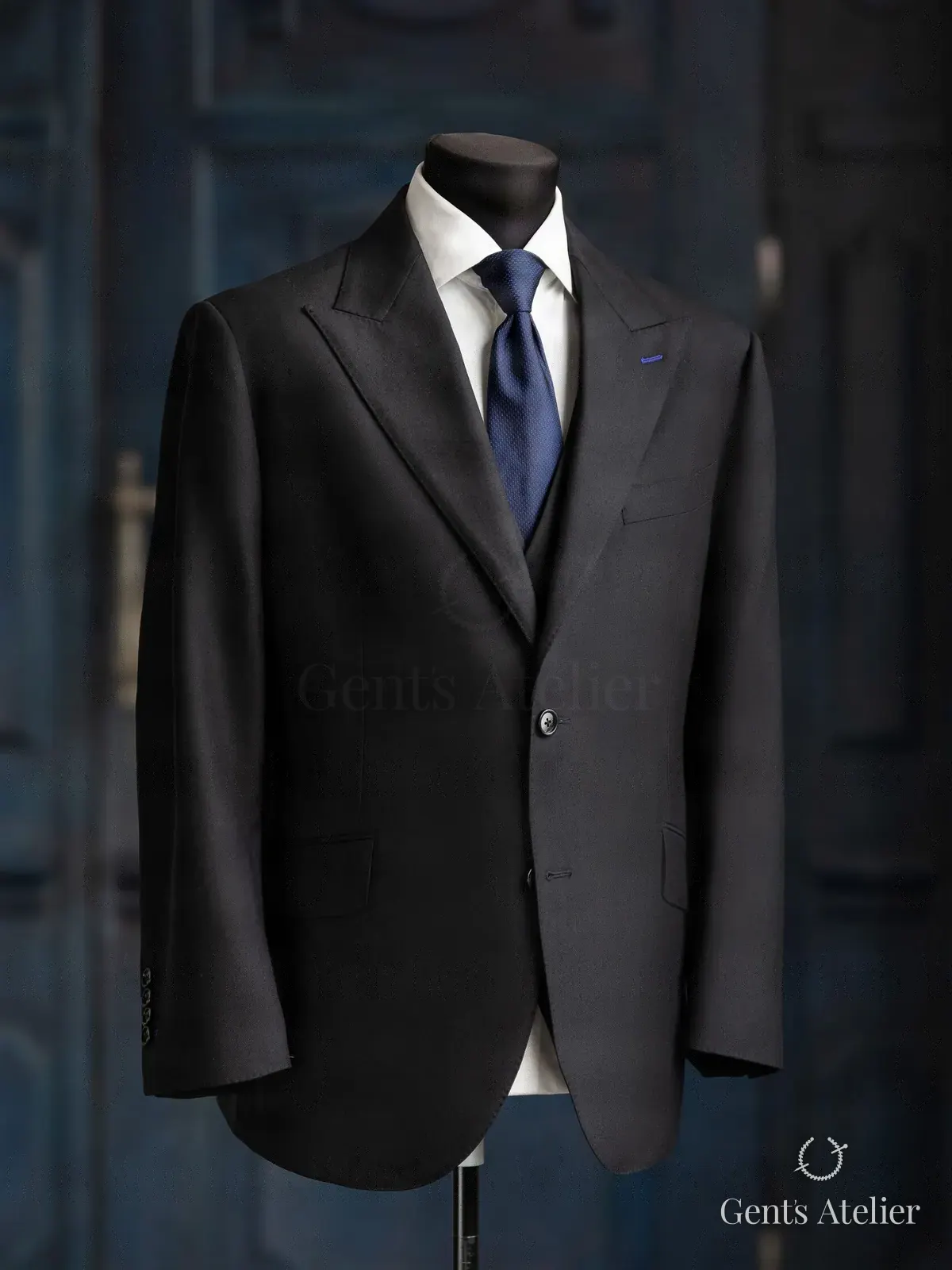 Черный костюм-тройка из итальянской шерсти, Чёрный, ткань Vitale Barberis Canonico, Шерсть