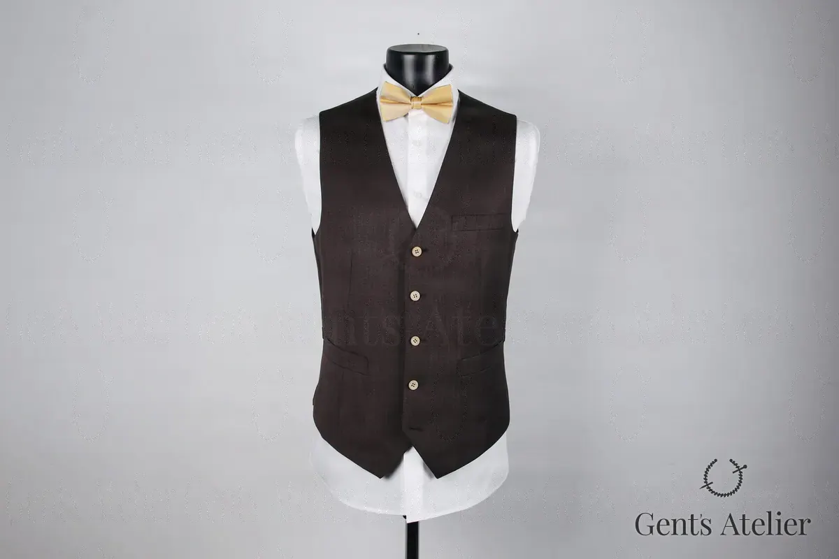 Черный однобортный жилет, Чёрный, ткань Gent's Selection, Однотонный