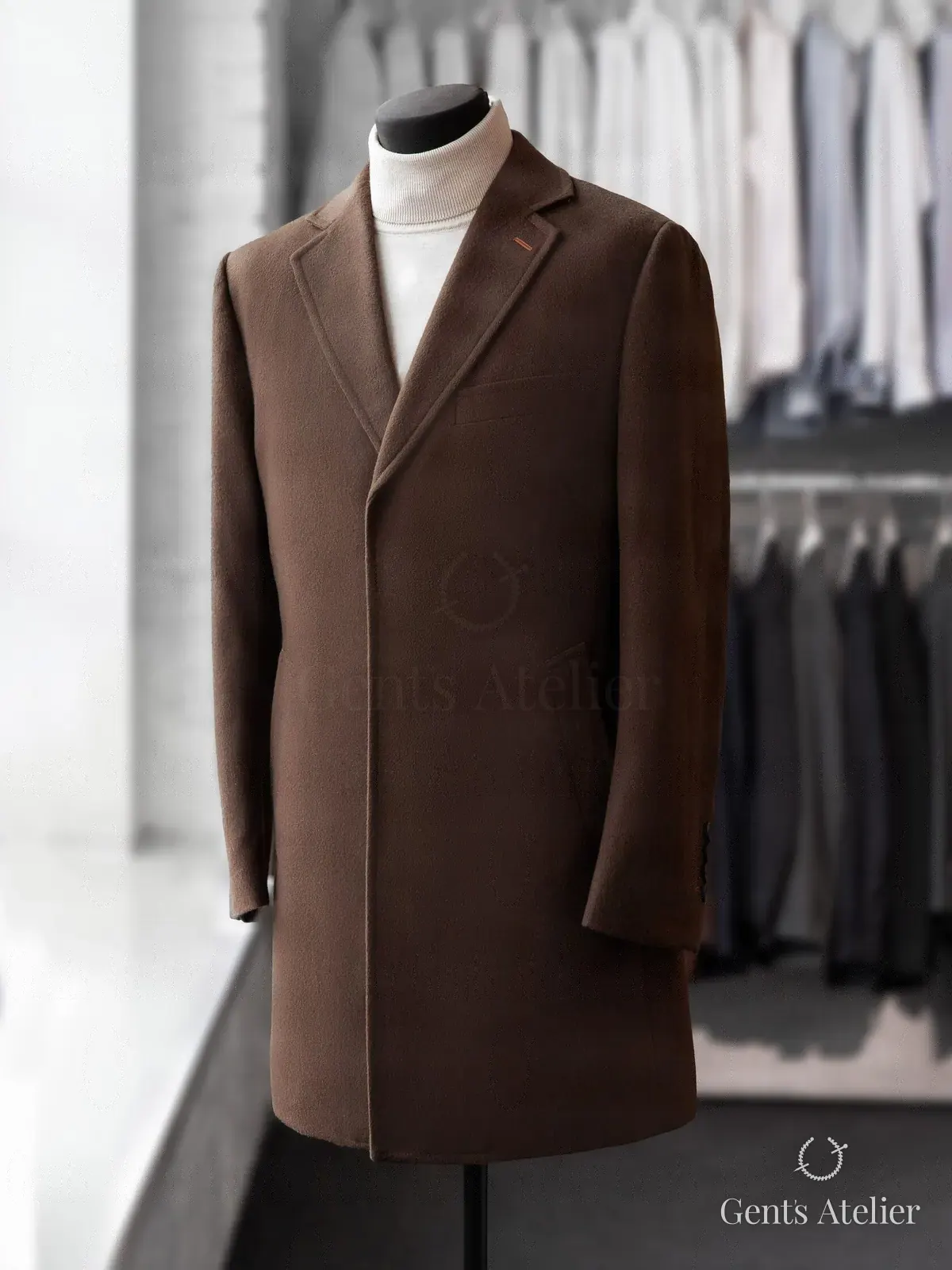 Коричневое пальто со утепленным подкладом, Коричневый, ткань Gent's Selection, Шерсть