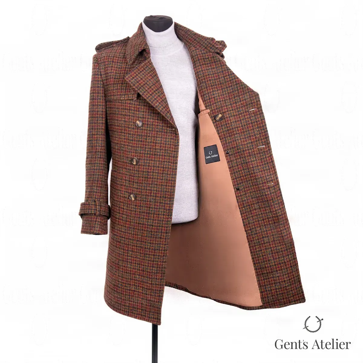 Пальто из шерсти английского производителя Harris Tweed, Коричневый, ткань Harris Tweed