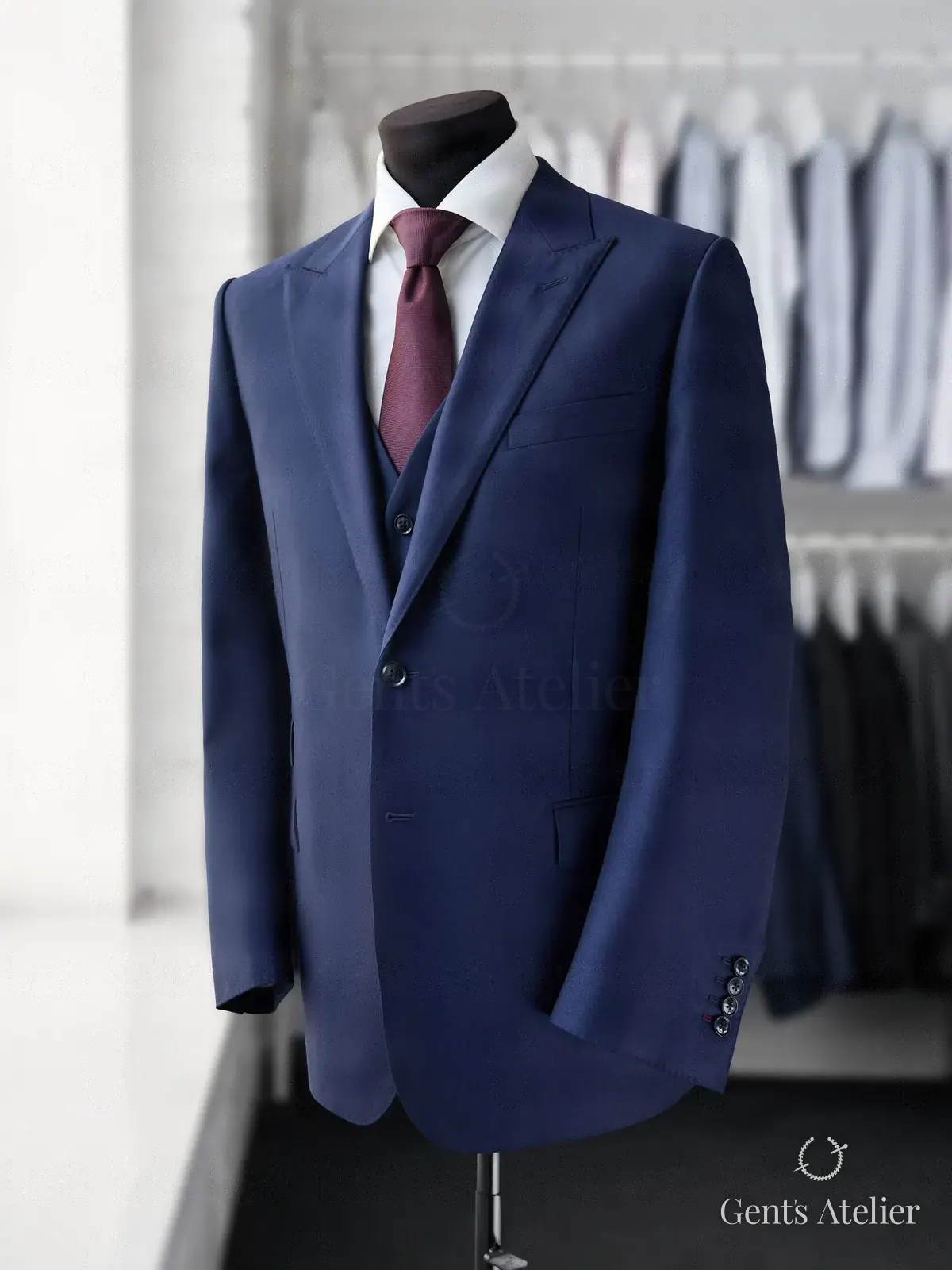 Костюм-тройка из шерсти итальянского бренда Stylbiella, Синий, ткань Stylbiella, Шерсть