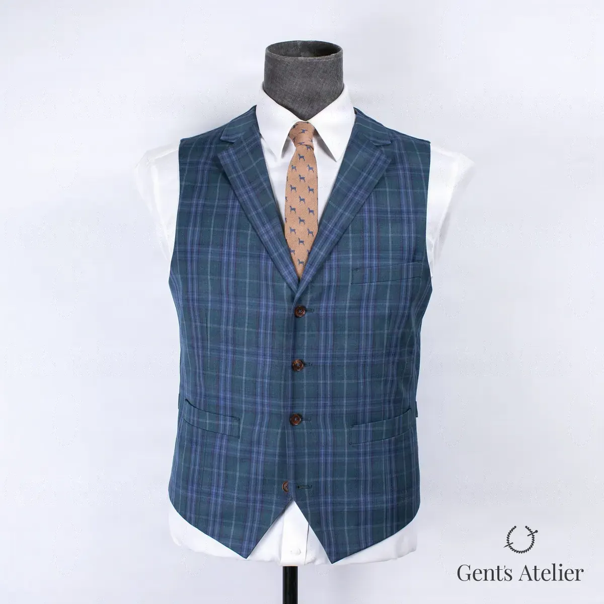 Синий жилет, Синий, ткань Gent's Selection, Клетка