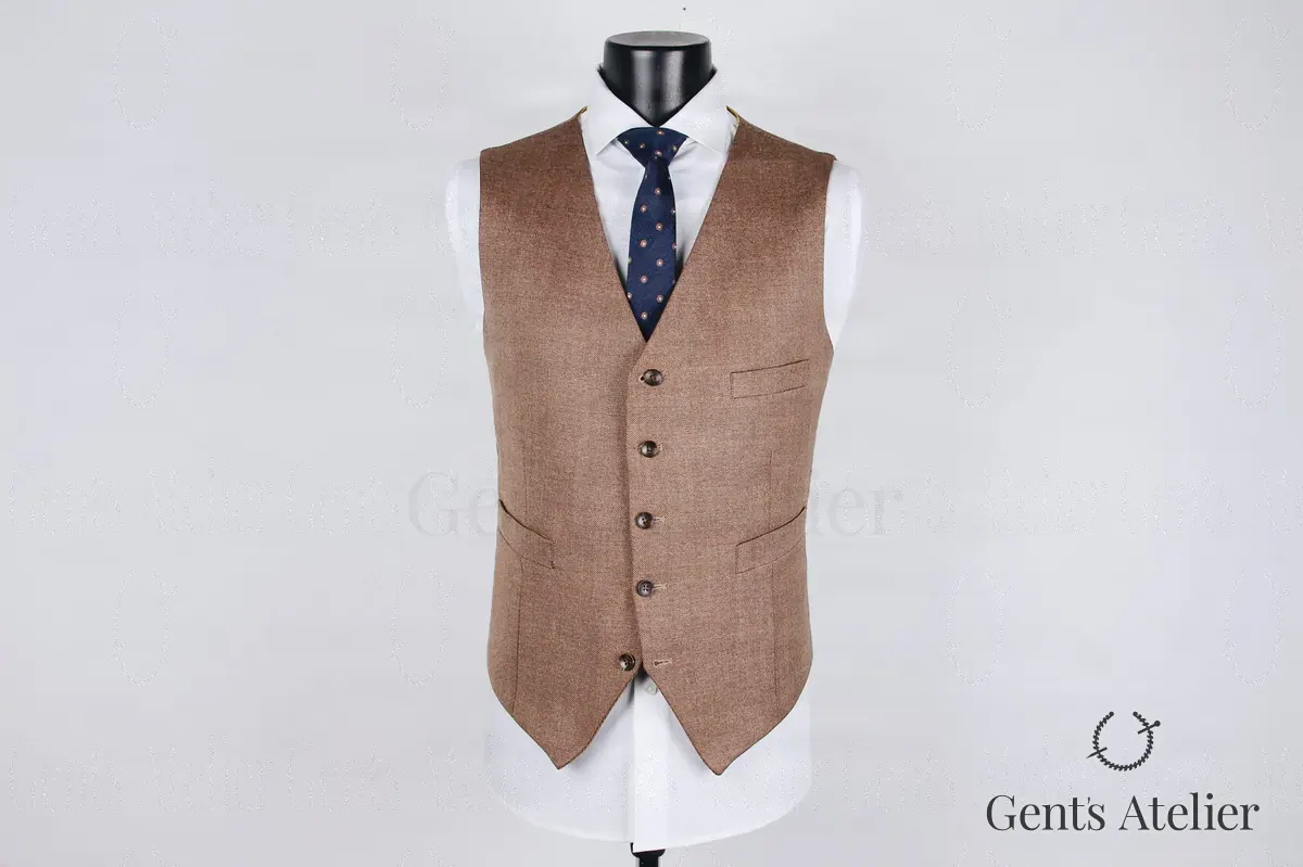 Светлый коричневый жилет, Коричневый, ткань Gent's Selection, Однотонный