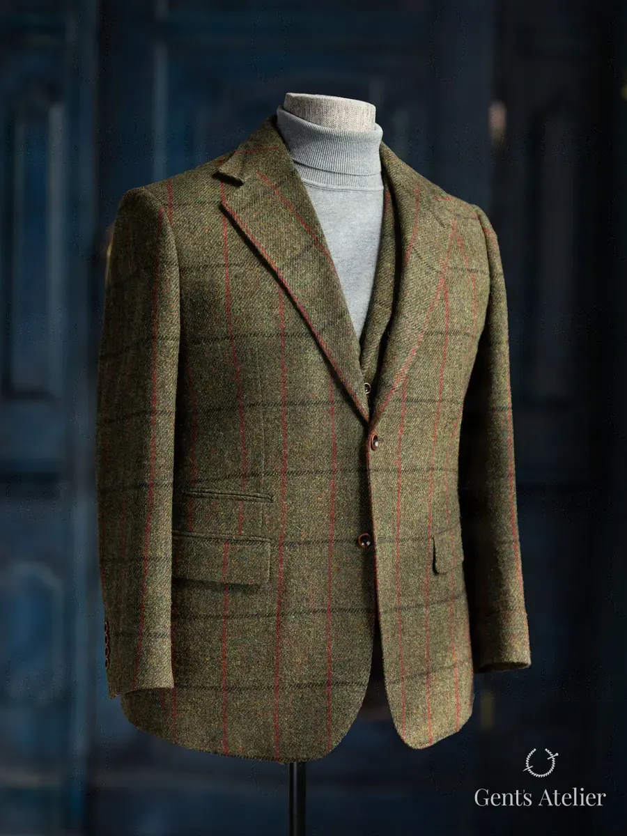 Твидовый костюм-тройка из ткани Harris Tweed, Зелёный